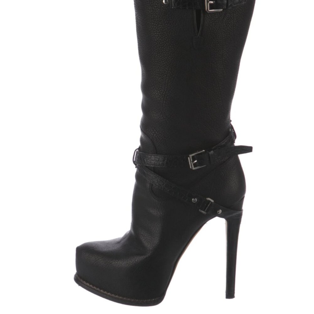 Dior Guetre $1400 Black Leather Platform Tall Boot 38 with Box